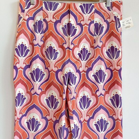 NWT Zara  60s Retro Print Pink Pueple Floral High Waist Slim Fit Pants 10 - Picture 3 of 5